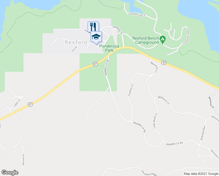 map of restaurants, bars, coffee shops, grocery stores, and more near 228 Madden Lake Road in Rexford