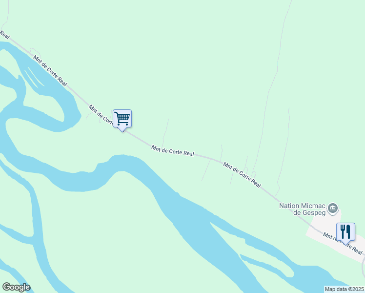 map of restaurants, bars, coffee shops, grocery stores, and more near 124 Montée de Corte Real in Gaspé