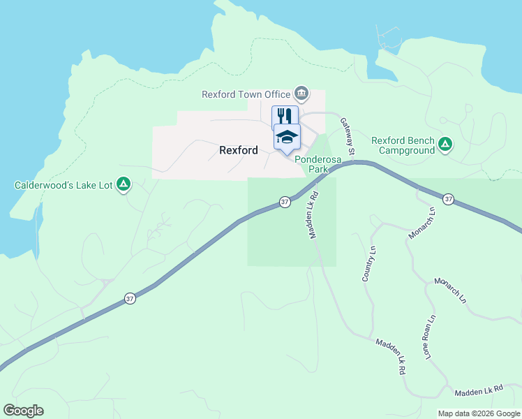 map of restaurants, bars, coffee shops, grocery stores, and more near Montana 37 in Rexford