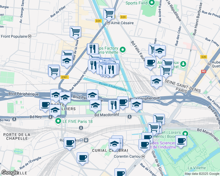 map of restaurants, bars, coffee shops, grocery stores, and more near 35 Rue de la Gare in Paris