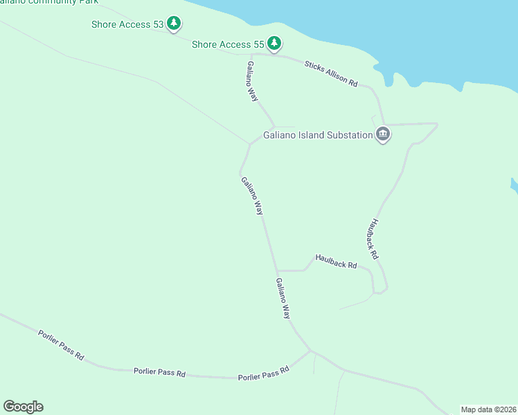 map of restaurants, bars, coffee shops, grocery stores, and more near Galiano Way in Galiano Island