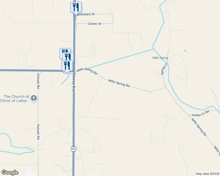 map of restaurants, bars, coffee shops, grocery stores, and more near 126 Mills Spring Road in Eureka