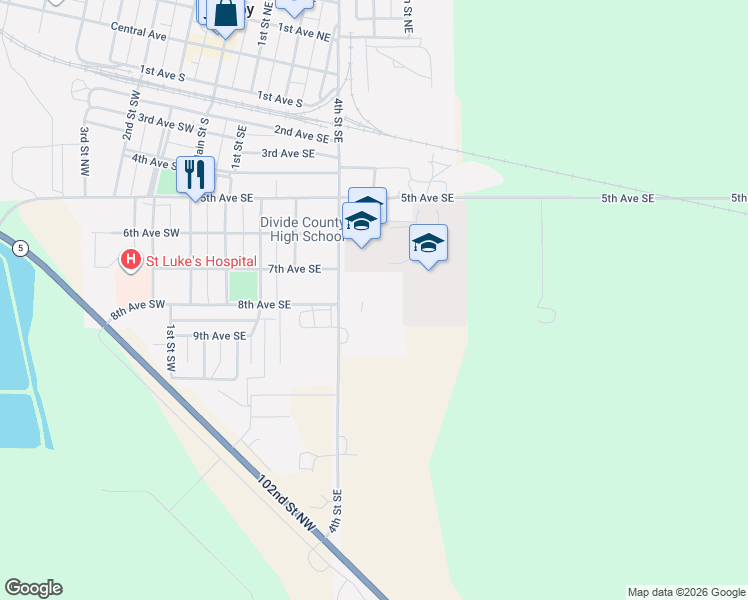 map of restaurants, bars, coffee shops, grocery stores, and more near 811 4th Street Southeast in Crosby