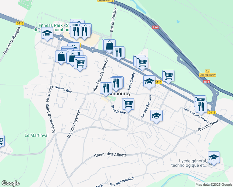 map of restaurants, bars, coffee shops, grocery stores, and more near in Chambourcy