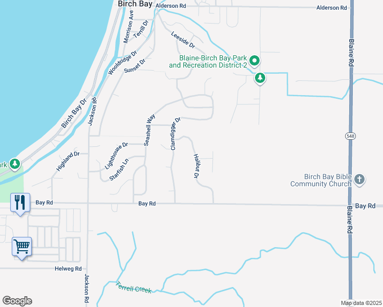 map of restaurants, bars, coffee shops, grocery stores, and more near 7401 Halibut Drive in Blaine