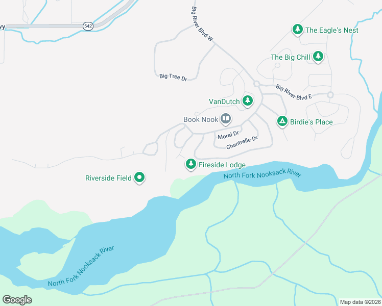 map of restaurants, bars, coffee shops, grocery stores, and more near Riverside Drive in Maple Falls