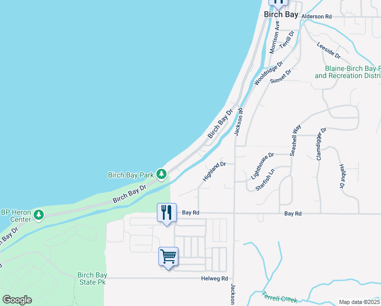 map of restaurants, bars, coffee shops, grocery stores, and more near 7387 Birch Bay Drive in Blaine