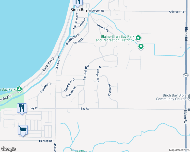 map of restaurants, bars, coffee shops, grocery stores, and more near 7399 Clamdigger Drive in Blaine