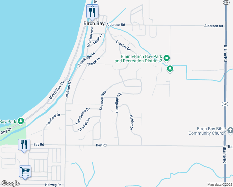 map of restaurants, bars, coffee shops, grocery stores, and more near 7458 Seashell Way in Blaine