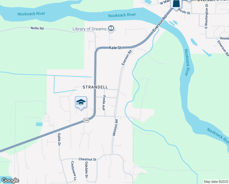 map of restaurants, bars, coffee shops, grocery stores, and more near 606 Everson Road in Everson