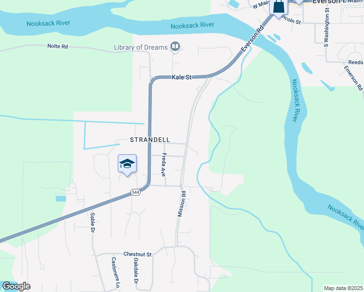 map of restaurants, bars, coffee shops, grocery stores, and more near 606 Everson Road in Everson