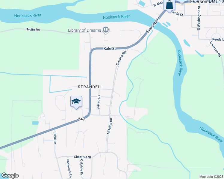 map of restaurants, bars, coffee shops, grocery stores, and more near 606 Everson Road in Everson