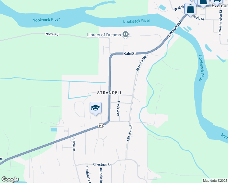 map of restaurants, bars, coffee shops, grocery stores, and more near 421 Mead Avenue in Everson