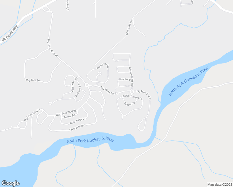 map of restaurants, bars, coffee shops, grocery stores, and more near Big River Boulevard East in Maple Falls