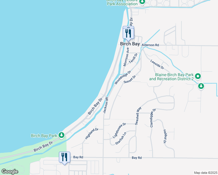 map of restaurants, bars, coffee shops, grocery stores, and more near 7492 Birch Bay Drive in Blaine