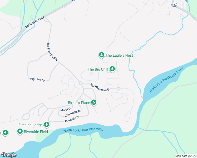 map of restaurants, bars, coffee shops, grocery stores, and more near Big River Boulevard East in Maple Falls