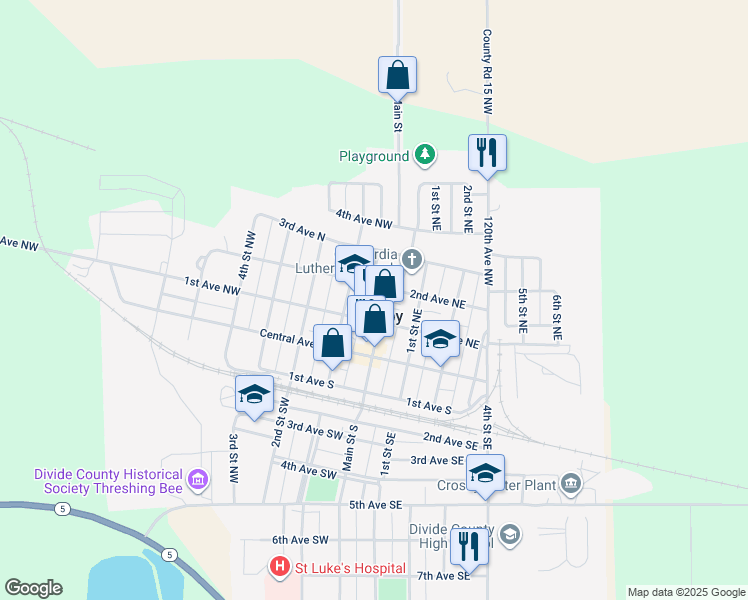map of restaurants, bars, coffee shops, grocery stores, and more near 217 Main Street Northwest in Crosby