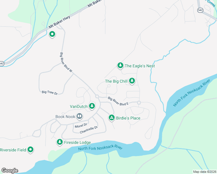 map of restaurants, bars, coffee shops, grocery stores, and more near Pioneer Circle in Maple Falls