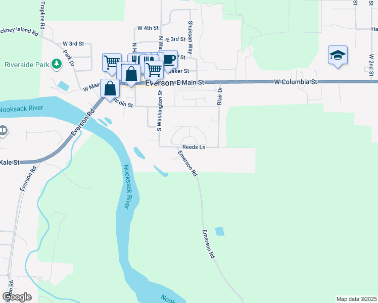 map of restaurants, bars, coffee shops, grocery stores, and more near 208 Reeds Lane in Everson