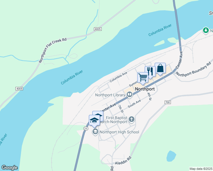 map of restaurants, bars, coffee shops, grocery stores, and more near 701 Columbia Avenue in Northport