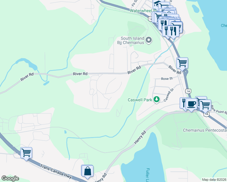 map of restaurants, bars, coffee shops, grocery stores, and more near 3042 River Rd in Chemainus