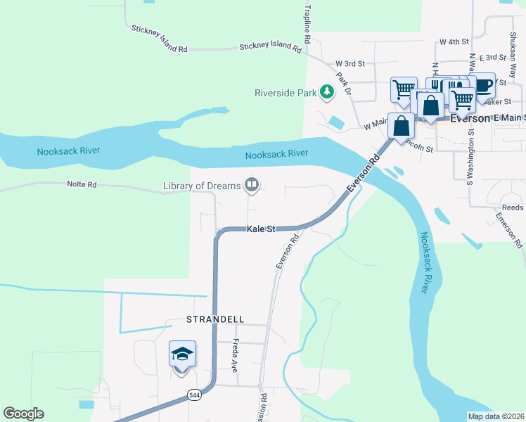 map of restaurants, bars, coffee shops, grocery stores, and more near 701 Kobe Court in Everson