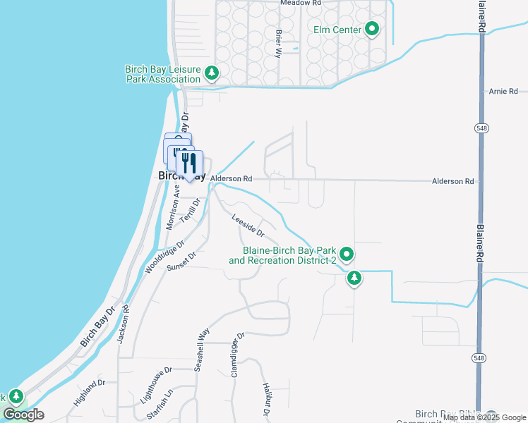 map of restaurants, bars, coffee shops, grocery stores, and more near 4765 Tidal Way in Blaine