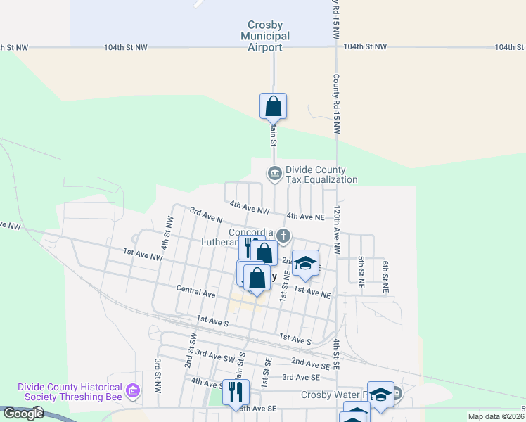 map of restaurants, bars, coffee shops, grocery stores, and more near 148 4th Avenue Northwest in Crosby