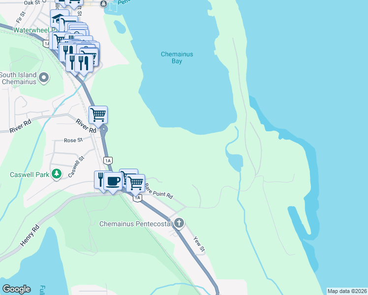 map of restaurants, bars, coffee shops, grocery stores, and more near 9583 Bare Point Road in Chemainus