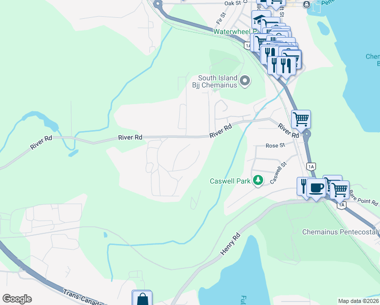 map of restaurants, bars, coffee shops, grocery stores, and more near 2980 River Road in Chemainus