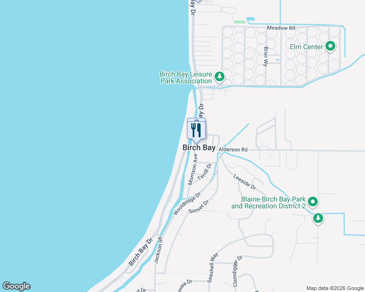 map of restaurants, bars, coffee shops, grocery stores, and more near 7605 Birch Bay Drive in Blaine