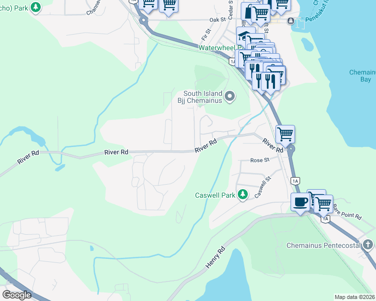 map of restaurants, bars, coffee shops, grocery stores, and more near 2993 River Road in Chemainus