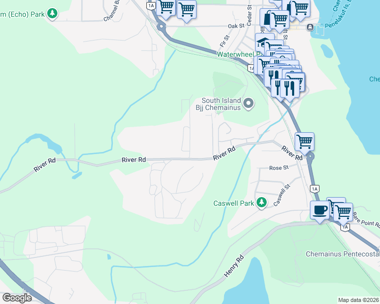 map of restaurants, bars, coffee shops, grocery stores, and more near 9657 Askew Creek Drive in Chemainus