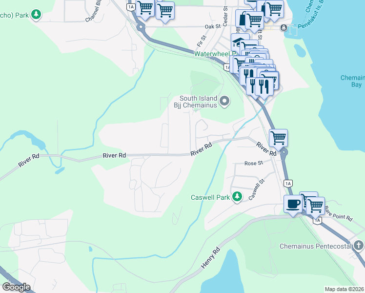 map of restaurants, bars, coffee shops, grocery stores, and more near 2993 River Road in Chemainus