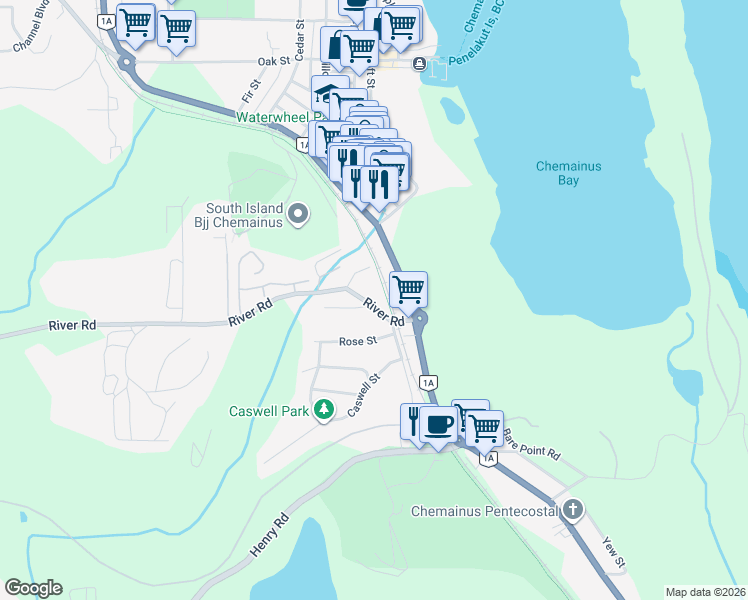 map of restaurants, bars, coffee shops, grocery stores, and more near 2871 River Road in Chemainus