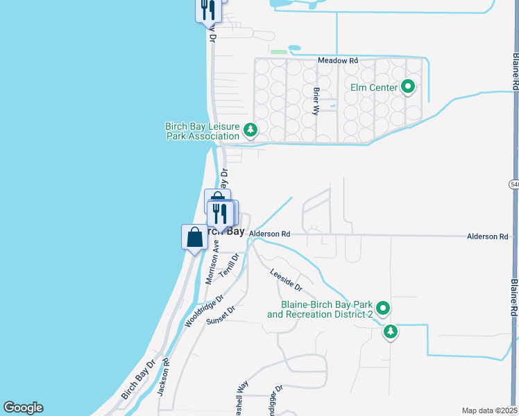map of restaurants, bars, coffee shops, grocery stores, and more near 7650 Birch Bay Drive in Blaine