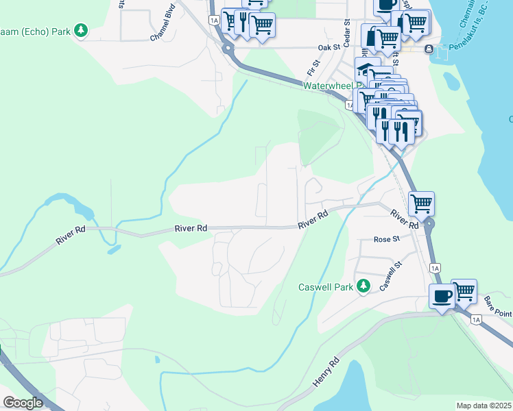 map of restaurants, bars, coffee shops, grocery stores, and more near Askew Creek Drive in Chemainus