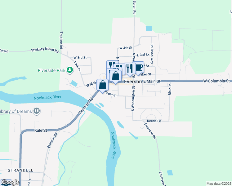 map of restaurants, bars, coffee shops, grocery stores, and more near in Everson