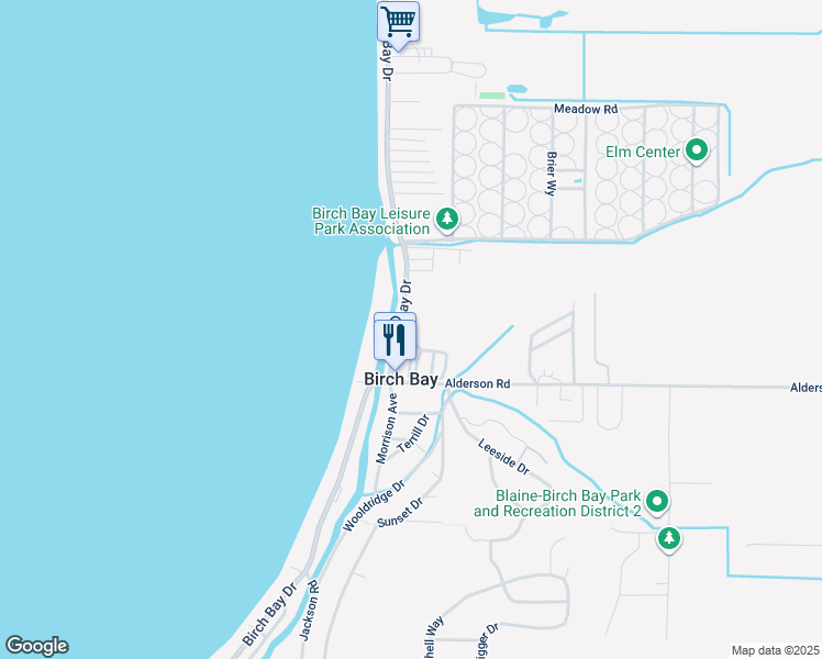 map of restaurants, bars, coffee shops, grocery stores, and more near 7650 Birch Bay Drive in Blaine