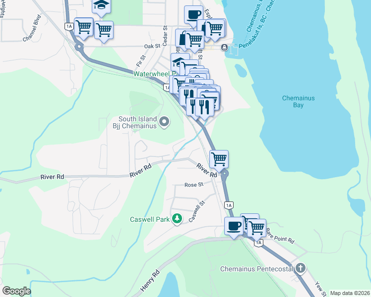 map of restaurants, bars, coffee shops, grocery stores, and more near 2883 Cecelia Street in Chemainus