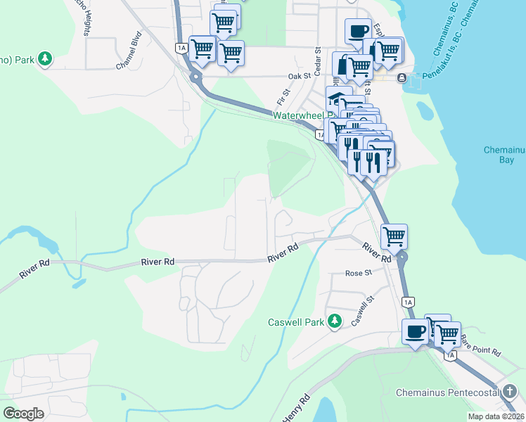 map of restaurants, bars, coffee shops, grocery stores, and more near 2979 River Road in Chemainus