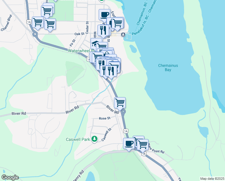 map of restaurants, bars, coffee shops, grocery stores, and more near 9708 Chemainus Road in Chemainus