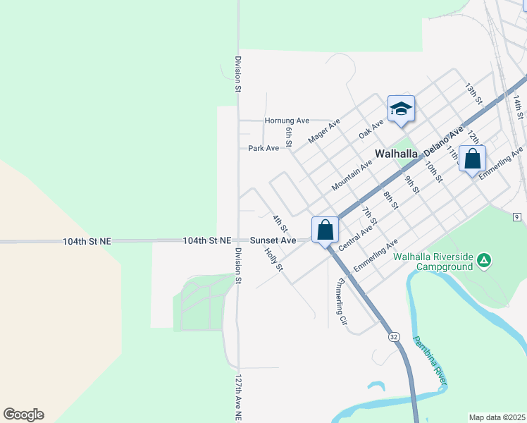 map of restaurants, bars, coffee shops, grocery stores, and more near 612 Division Street in Walhalla