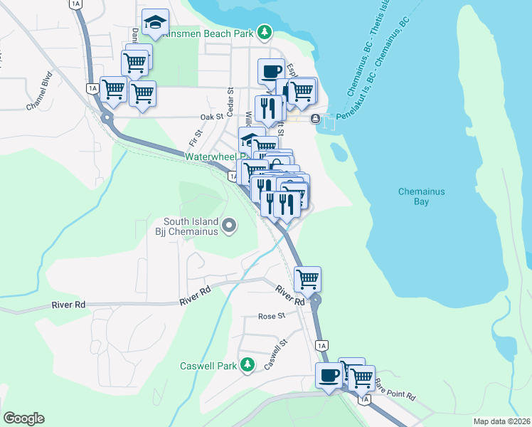 map of restaurants, bars, coffee shops, grocery stores, and more near 9750 Chemainus Road in Chemainus