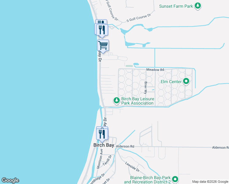 map of restaurants, bars, coffee shops, grocery stores, and more near 4811 Cedar Lane in Blaine