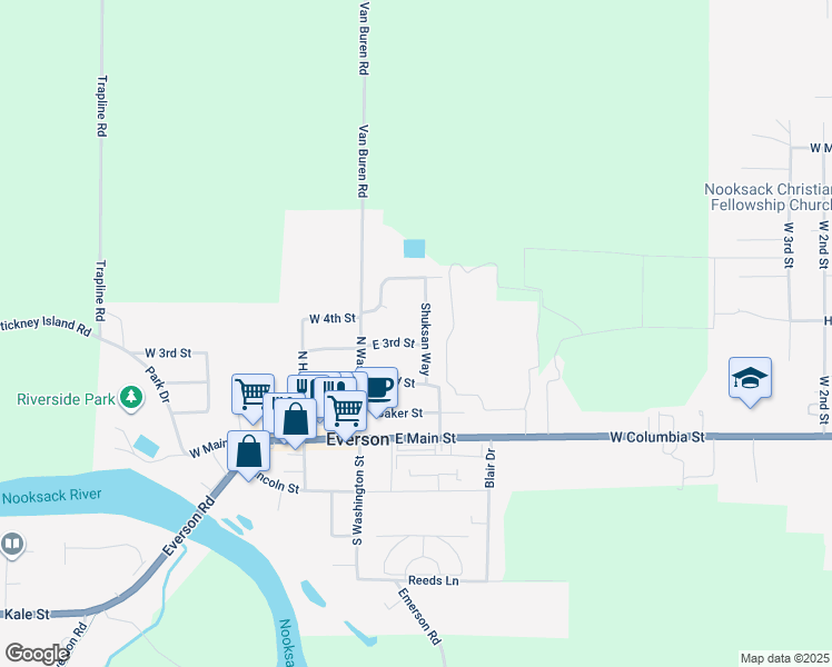map of restaurants, bars, coffee shops, grocery stores, and more near 310 Shuksan Way in Everson