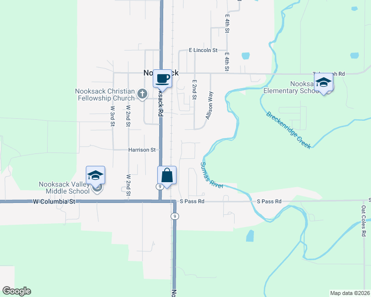 map of restaurants, bars, coffee shops, grocery stores, and more near 226 Hertel Way in Nooksack