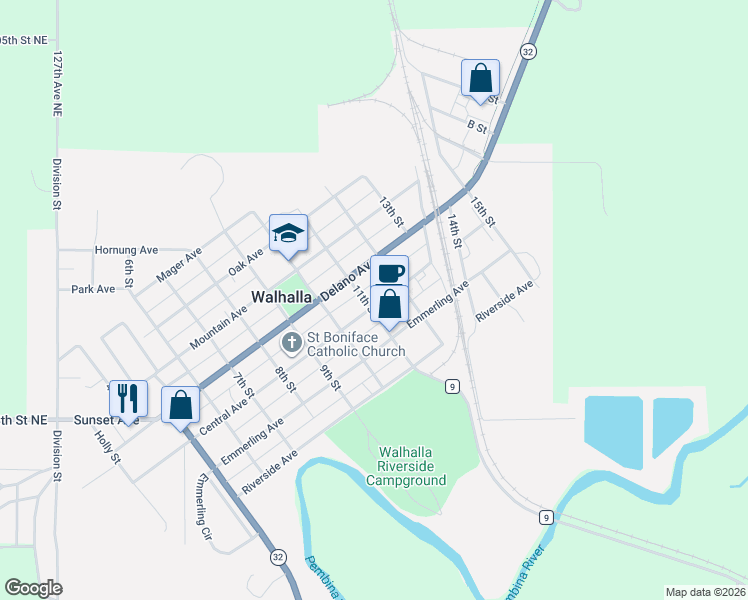 map of restaurants, bars, coffee shops, grocery stores, and more near in Walhalla