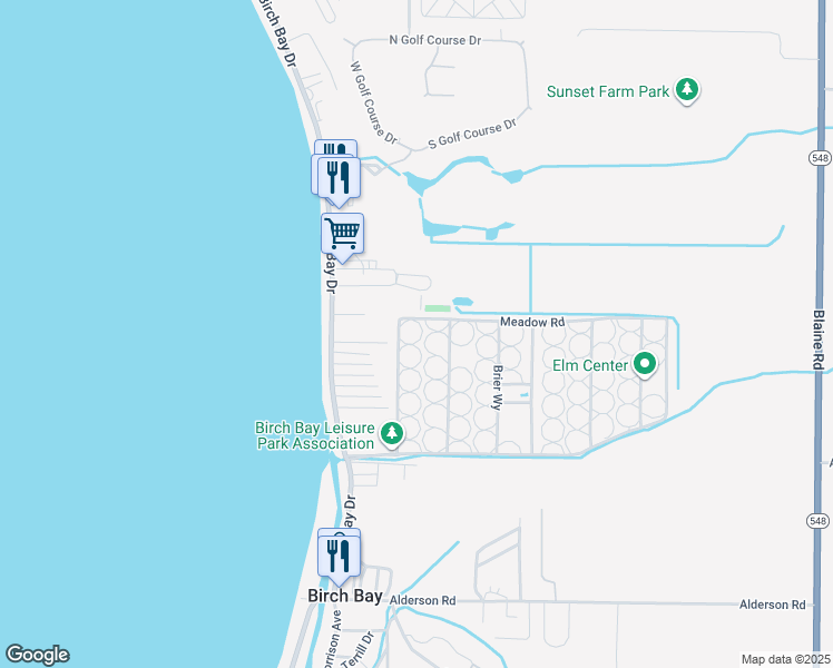 map of restaurants, bars, coffee shops, grocery stores, and more near 4803 Evergreen Ln in Blaine