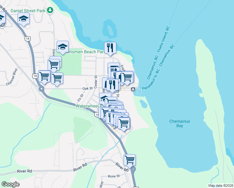 map of restaurants, bars, coffee shops, grocery stores, and more near 9844 Croft Street in Chemainus